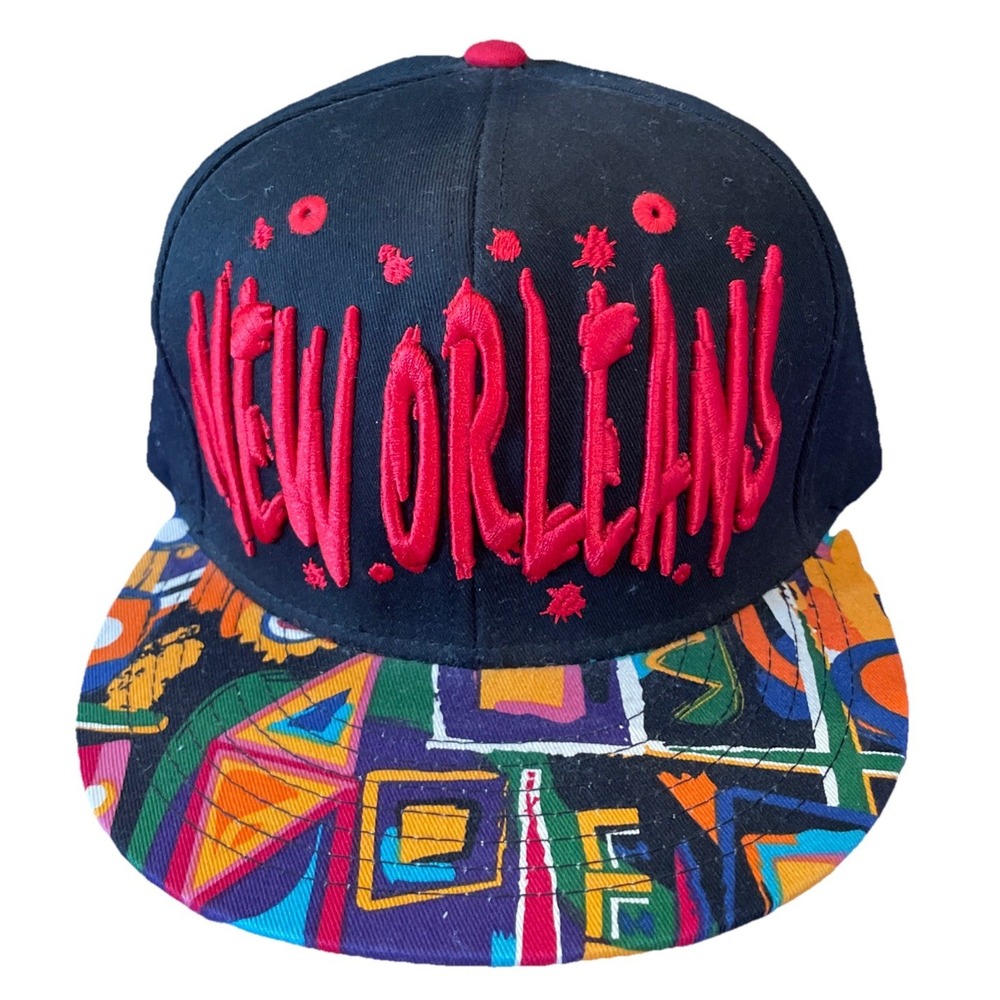 KBETHOS Mens OSFM Snapback Hat Black New Orleans 3D Embroidery Geometric Brim‎